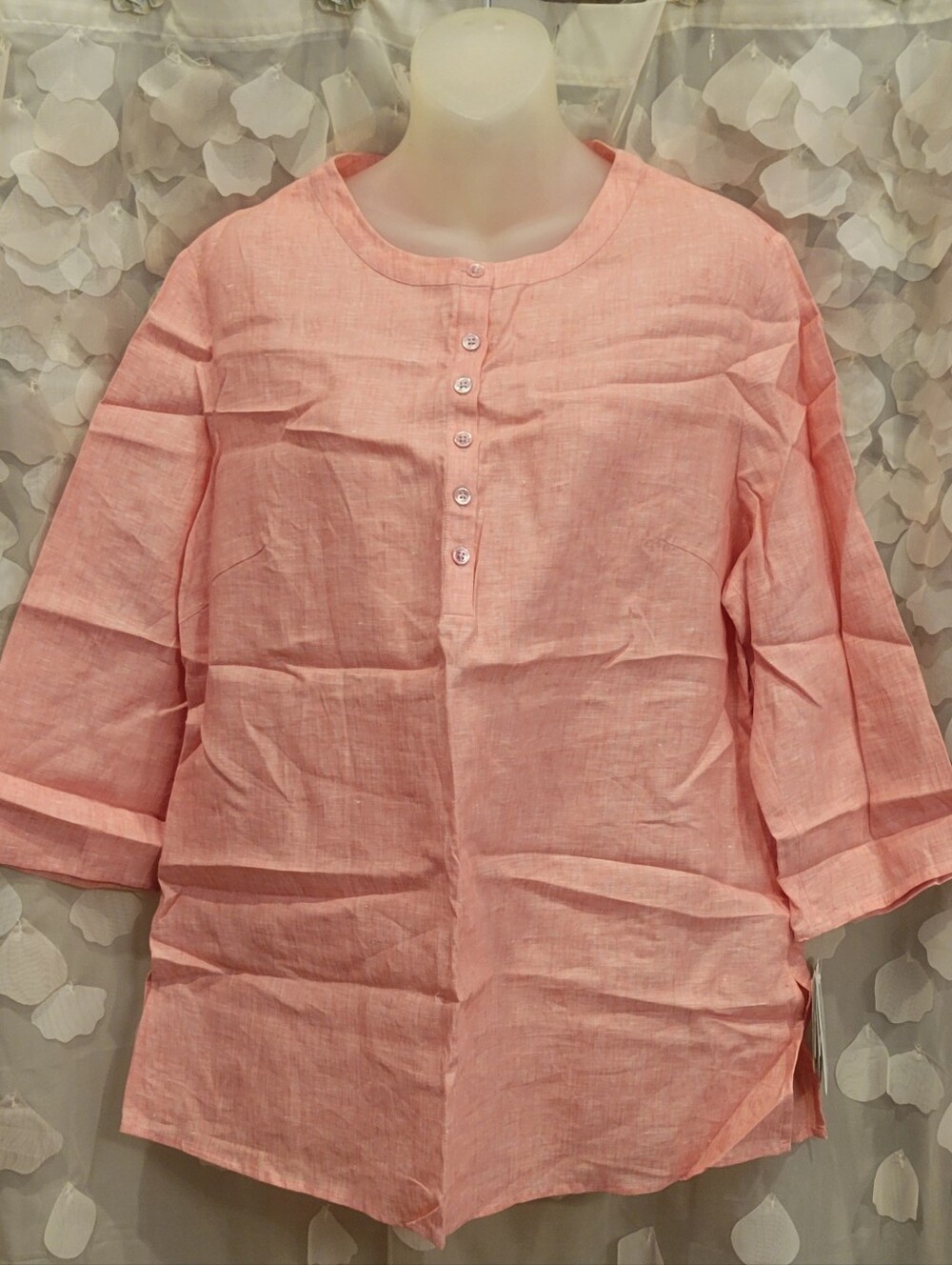Doncaster Peach-Pink Linen Button Tunic Blouse